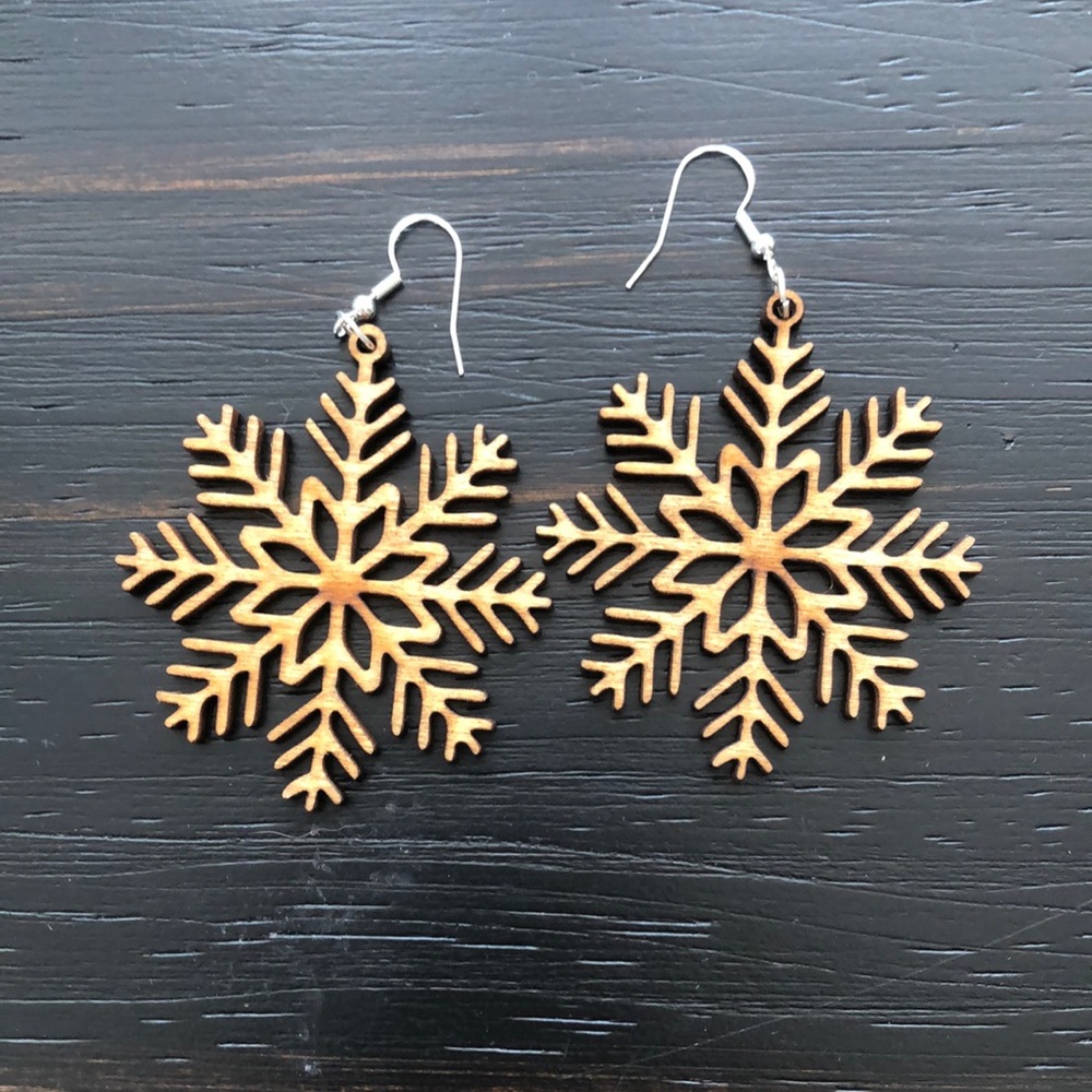 Sterling Silver Wooden Snowflake Earrings
